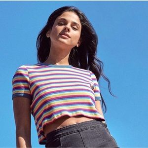 Spiritual Gangster Rio Rainbow Stripe Cropped T Shirt